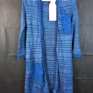 NWT LaBellum by Hillary Scott Knit HS Duster Pompoms Blue Sz XS